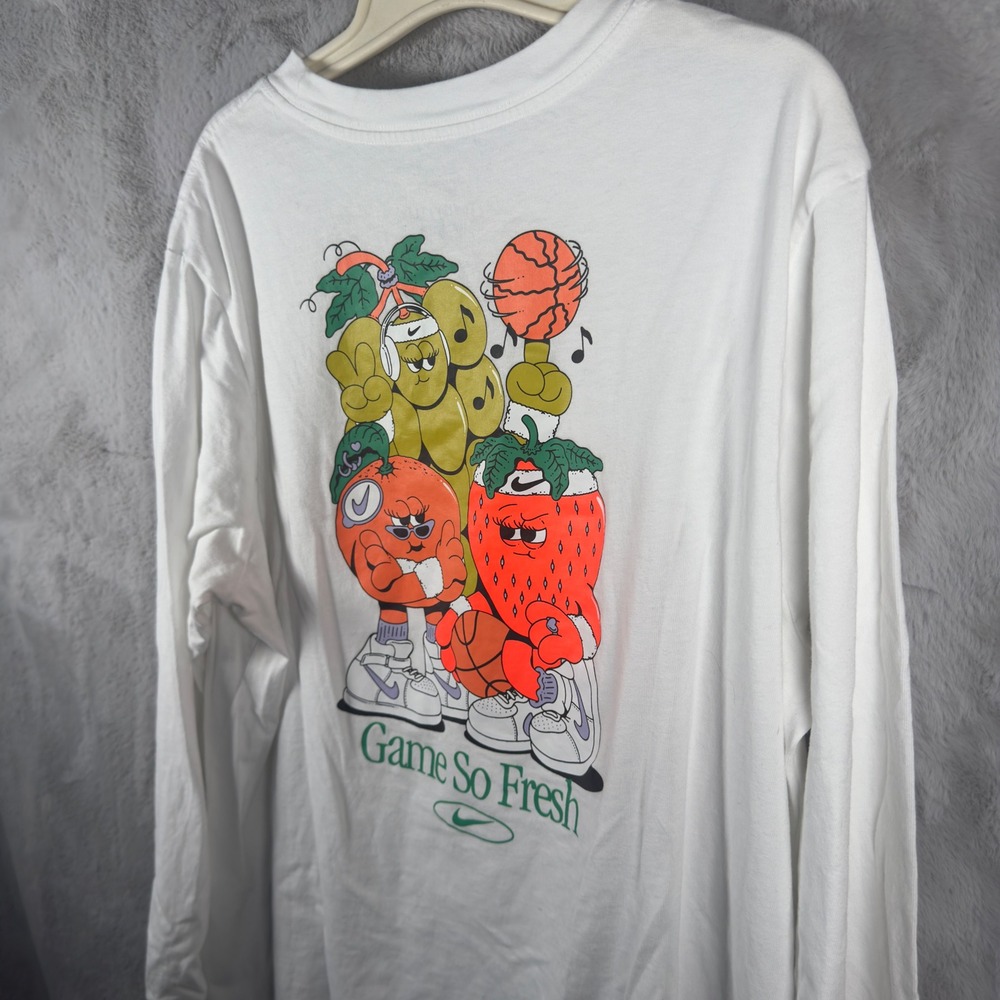 Nike Swoosh Hoops Game So Fresh Fruit Graphic Long Sleeve Tee White Mens Large